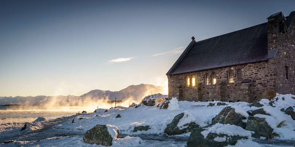 Mist rising over the Church of the Good Shepherd