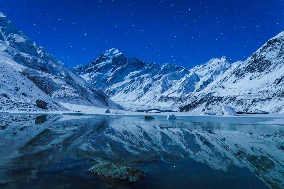 Mt Cook reflection at night