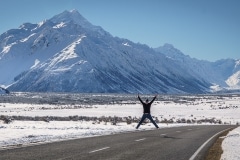 Star jump in front of Mt Cook