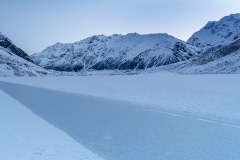 Frozen Hooker Lake with snowplow tracks